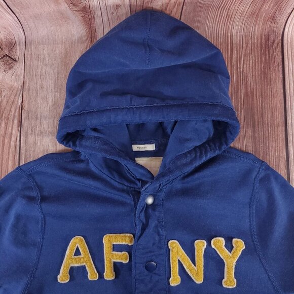 VTG Y2K Abercrombie & Fitch XL Muscle Blue Distressed Hoodie Button Front Jacket - Picture 5 of 16